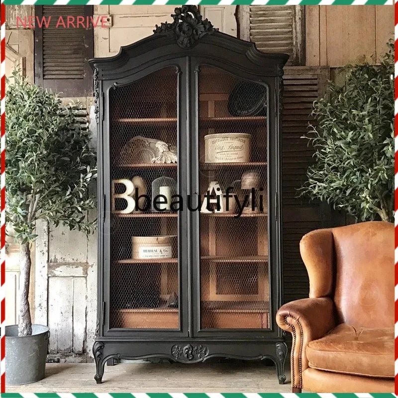 

D2520 Retro Bookcase Neoclassical Carved Locker Double Door Display Cabinet