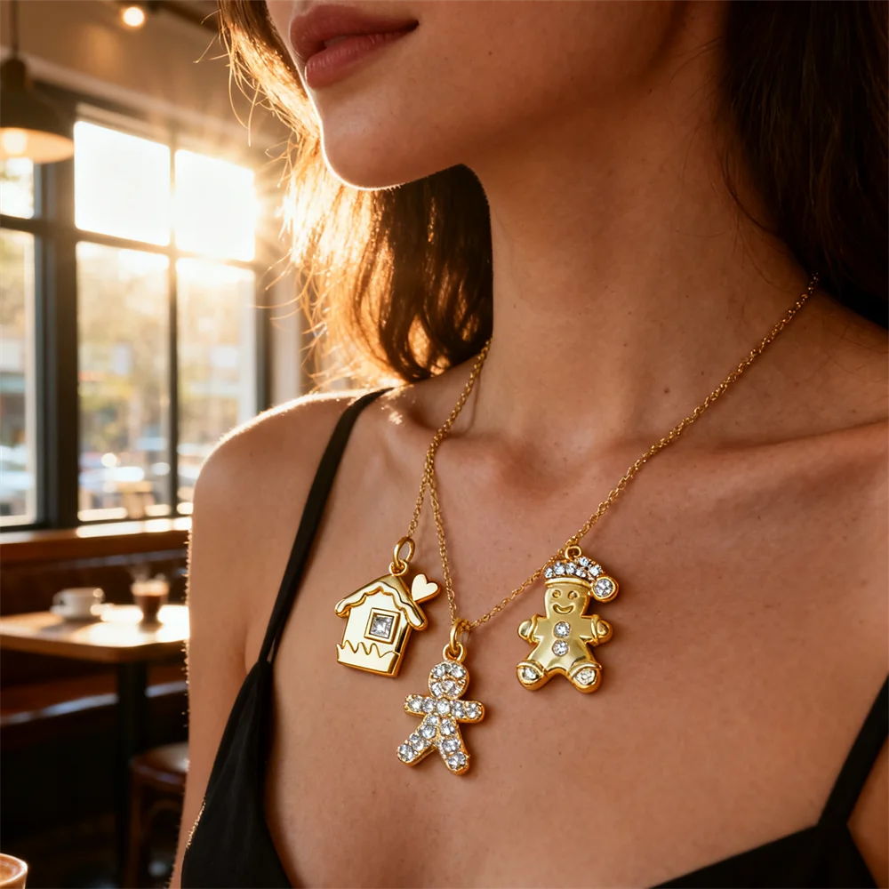 

4 шт. подвески латунные рождественские подвески с кубическим цирконием пряничный человечек дом DIY ювелирные подвески для изготовления ожерелья и браслета