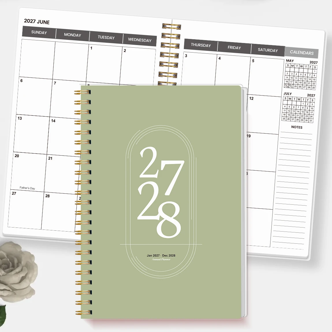 1PC 24-Month 2027-2028 Monthly Planner, Green A5 Spiral Planner, for Work, School, Office & Daily Planning
