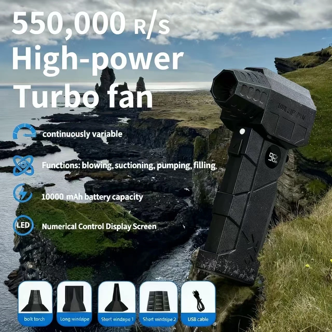 

X5 MAX Turbo Jet Blower 550000RPM Motor Turbo Fan Wind Powerful Air Blower Brushless Speed 75m/s 10000mAh Strong wind force