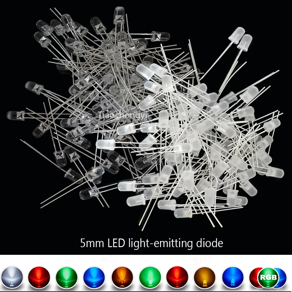 100PCS 5mm Round LED LED Emitting Diode 2Pin Transparent/ Diffused LED Multicolor Slow/Fast Flashing white Red Blue UV