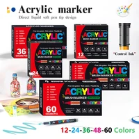 12-60 colores  Marcador de pluma de pintura acrílica  Punta del pincel  Marcador de pintura  Para  pintura rupestre  madera  Lienzo  piedra  Regalo de Navidad  Manualidad de bricolaje