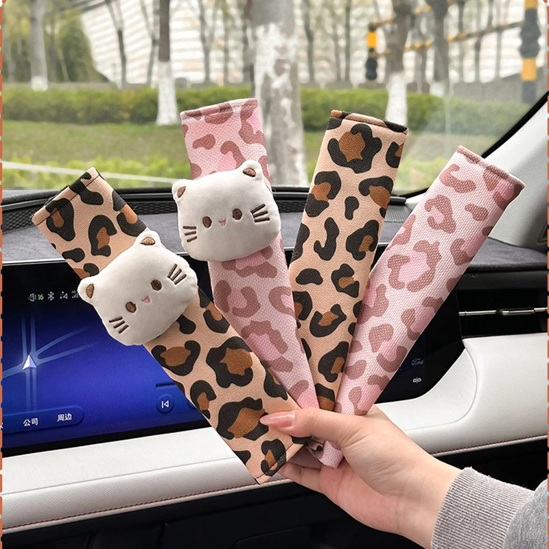 

1Pc Leopard Print Car Accessories Linen Seat Belt Shoulder Pads Luxury Neck Protection Cover Universal Fits Audi Mazda Jeep Kia
