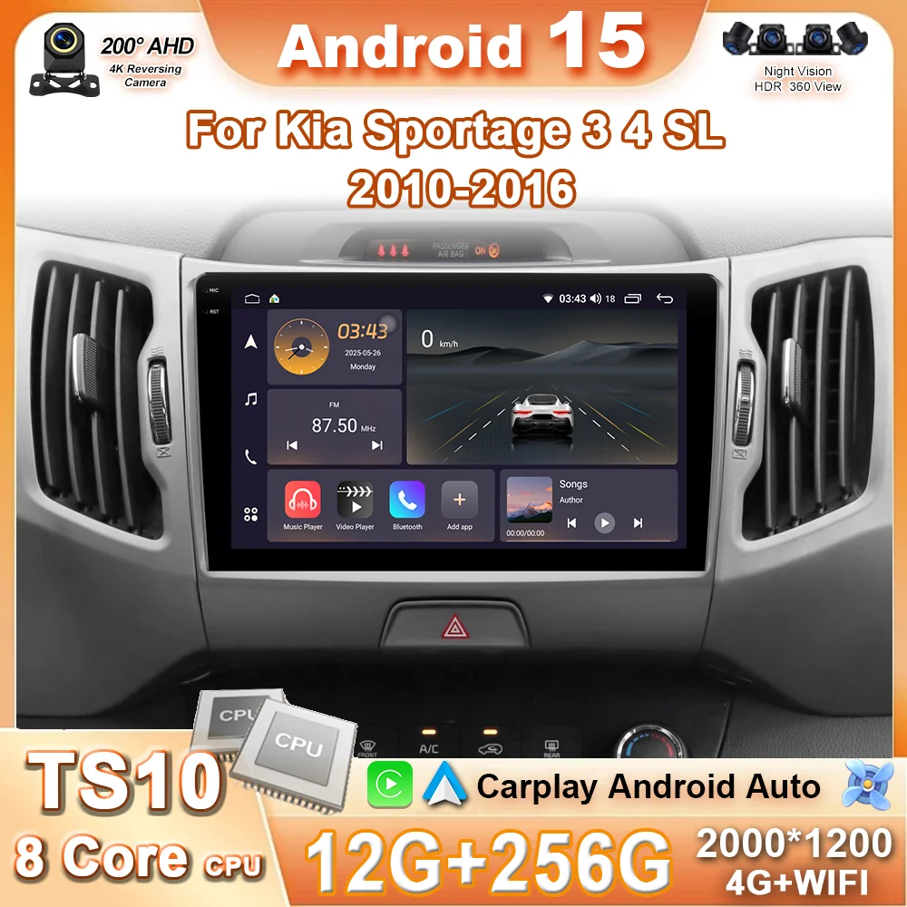 

Android 15 For Kia Sportage 3 SL 2010 - 2016 Carplay Auto GPS Navigation Car Radio Multimedia Video Player Stereo Head Unit WIFI