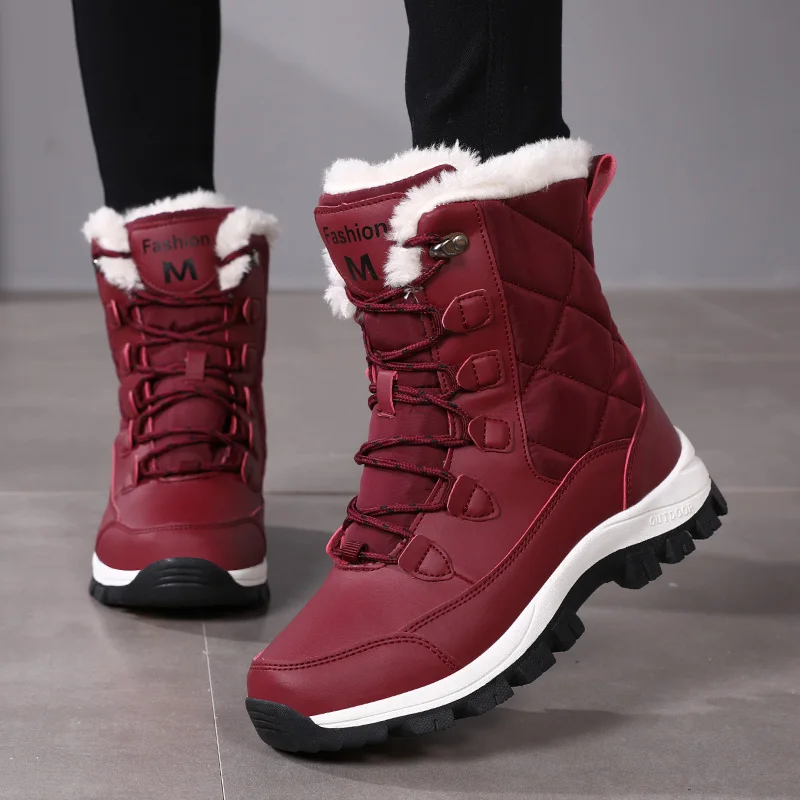 Women's Boots Winter Keep Warm Mid-Calf Waterproof Hiking Shoes Platform Anti-slip Snow Boots Ladies Casual Cotton Shoes Sneaker