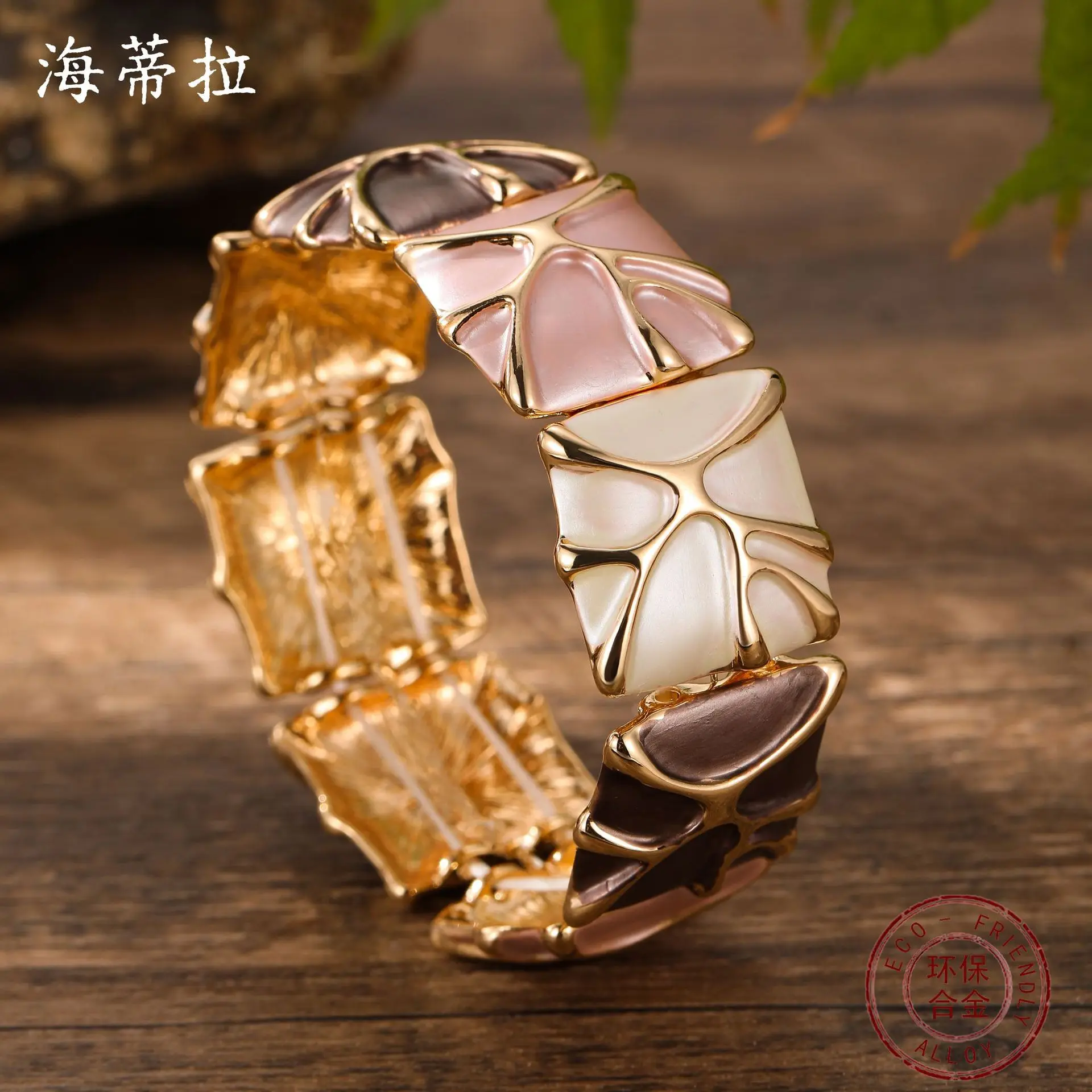 DIY accessories enamel color square geometric line elastic bracelet women's simple high-grade zinc alloy bracelet view 3