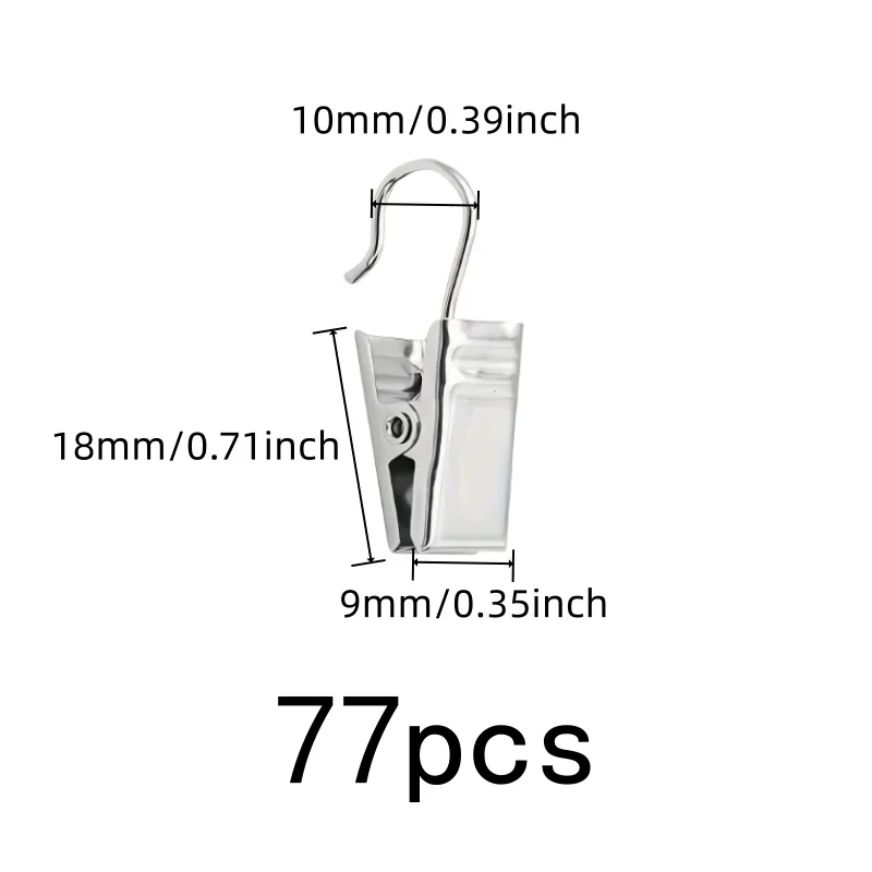 77 pcs Open-End Curtain Clips with Rust Resistant Metal, ideal for Living Room Curtains and Small Item Hanging