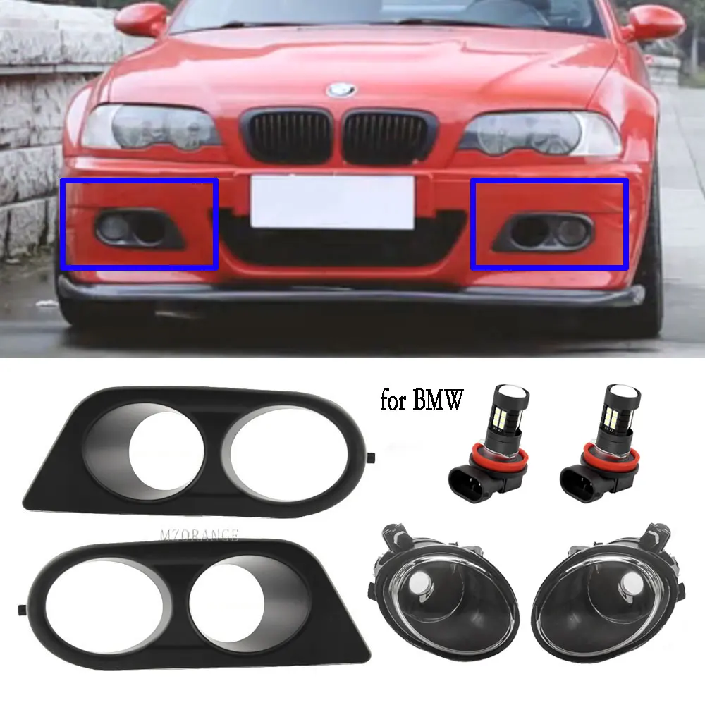 Fog Light For BMW E46 M3 2001-2006 Fog Lights Glossy Black Surround Air Duct Fog Lamp Cover Grill Frame LED FogLights Headlight