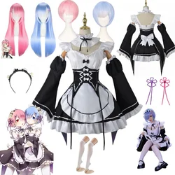 Anime Ram Rem Lolita pokojówka Cosplay życie w innym świecie od zerowych kostiumów kobiet Loli ubiera impreza z okazji Halloween garnitur