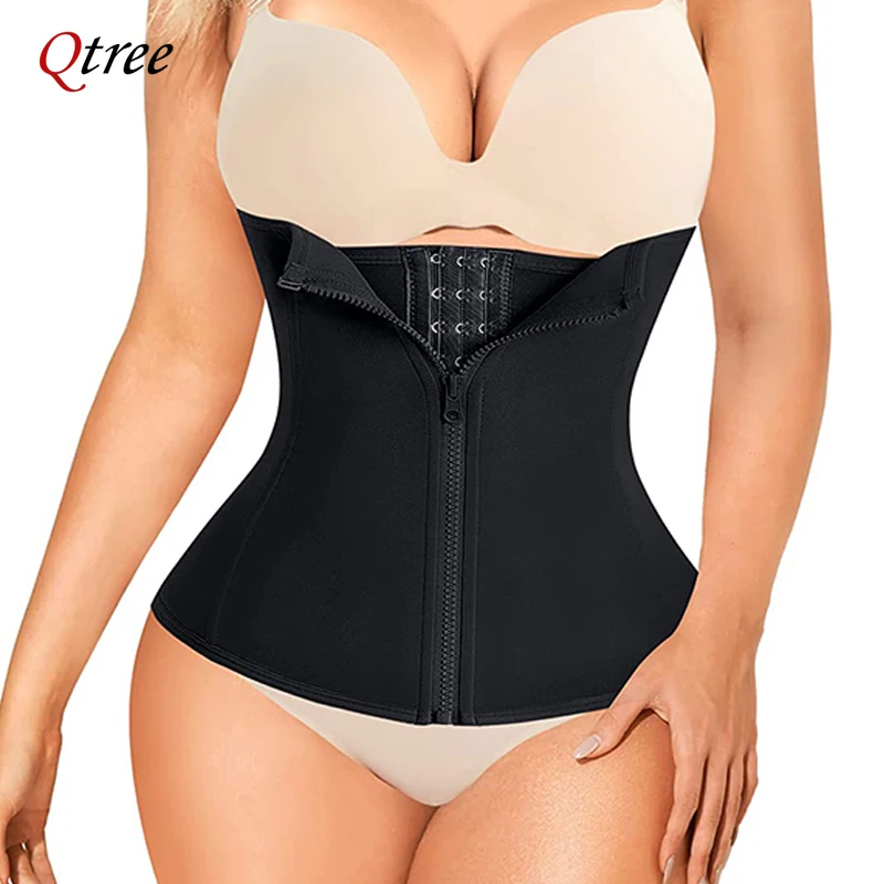 Qtree Neoprene Waist Trainer Cincher Sauna Sweat Belt Women Tummy Trimmer Corset Slimming Sheath Girdle Shaper Weight Loss Strap
