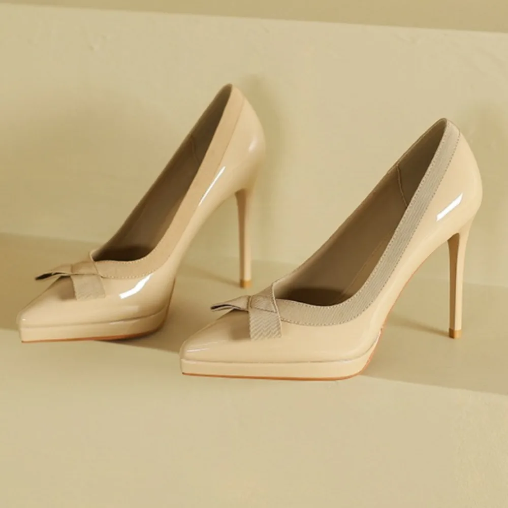 

Женские туфли на высоком каблуке-шпильке с острым носком и бантом, туфли на высоком каблуке, водонепроницаемая женская обувь из лакированной кожи