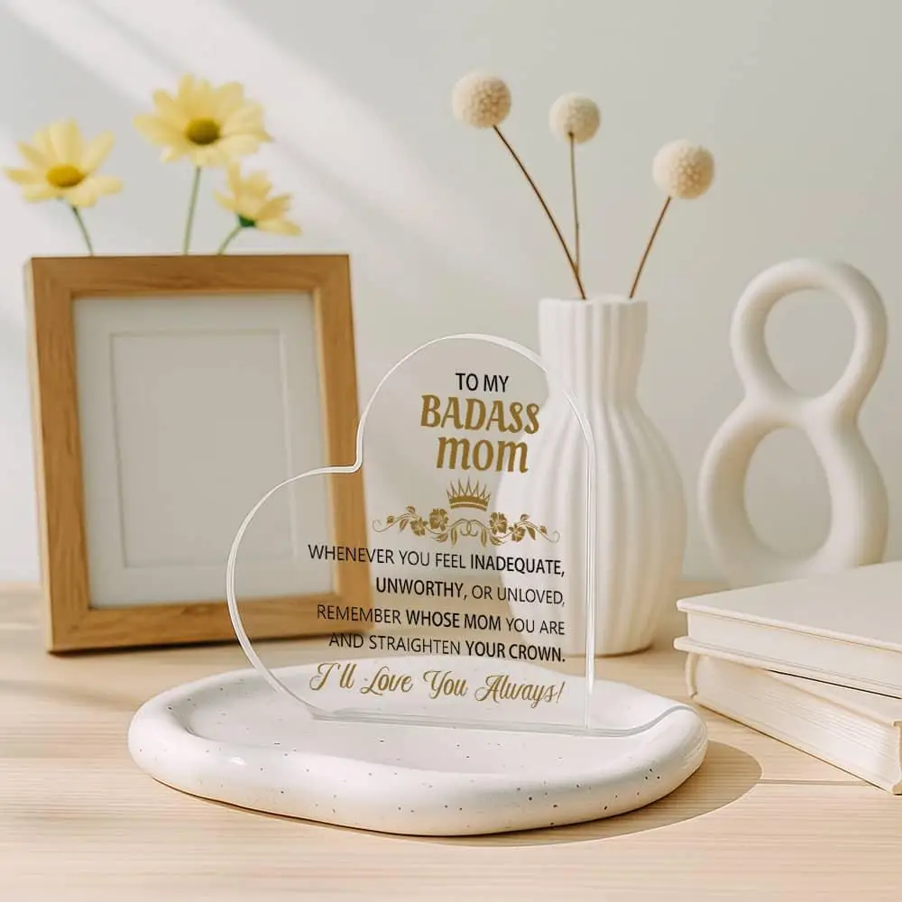 هدية شخصية من الأكريليك على شكل قلب للأم، وعيد الأم، وعيد الميلاد، وديكور المكتب #5