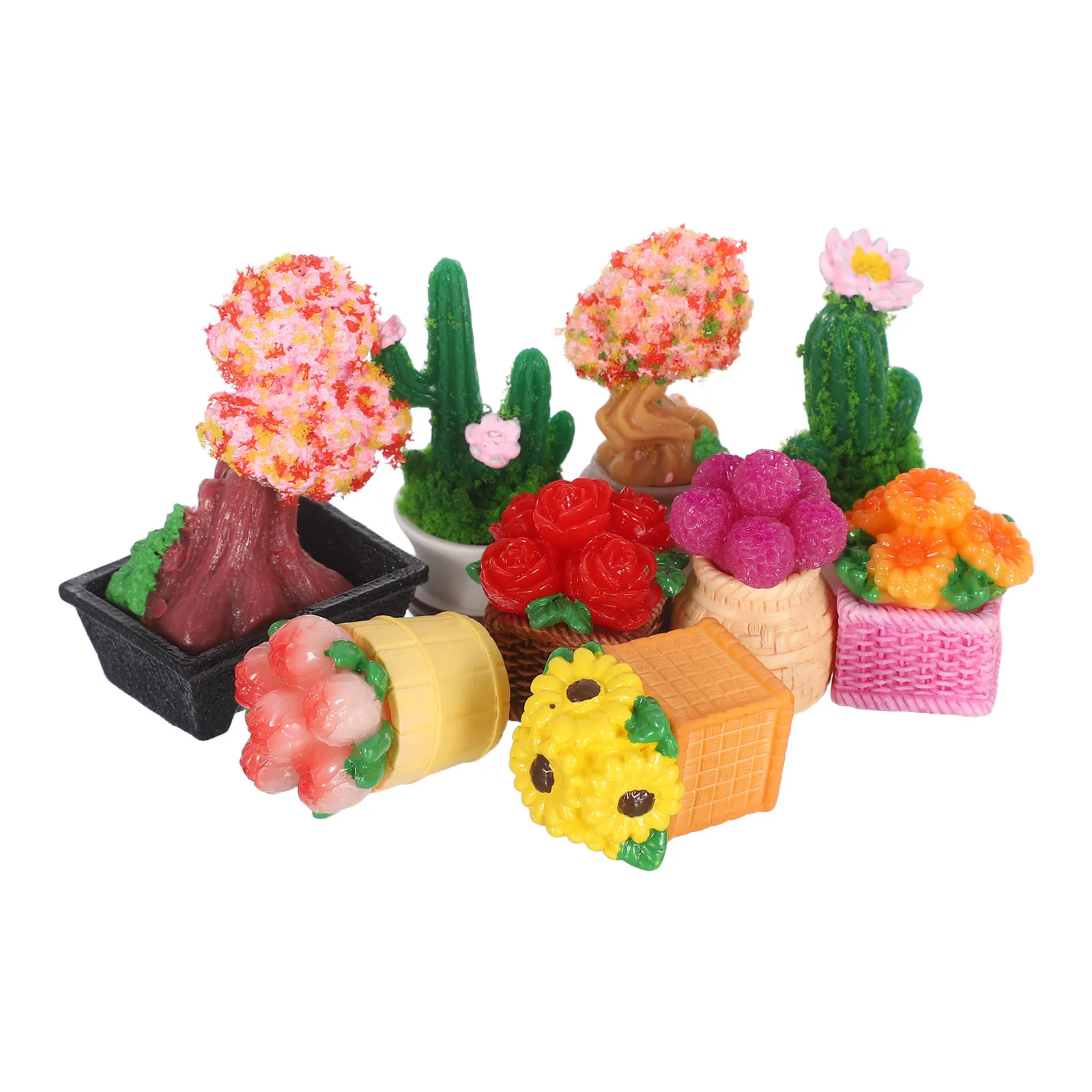 

9pcs Miniature Bonsai Decorations Resin Diy Micro Landscape Plants Artificial Tiny Greenery For Dollhouse Desk Shelf Home Office