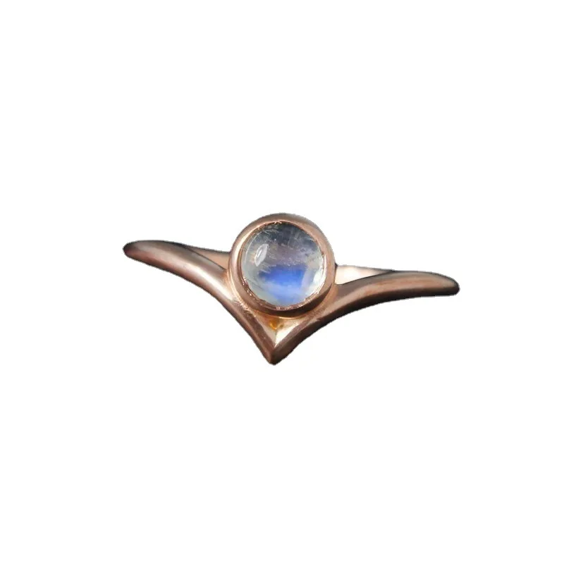 925 Sterling Silver Creative Round Moonstone Ring And Stylish Geometric Triangular Ring For Women Daily Wear And Gift Giving