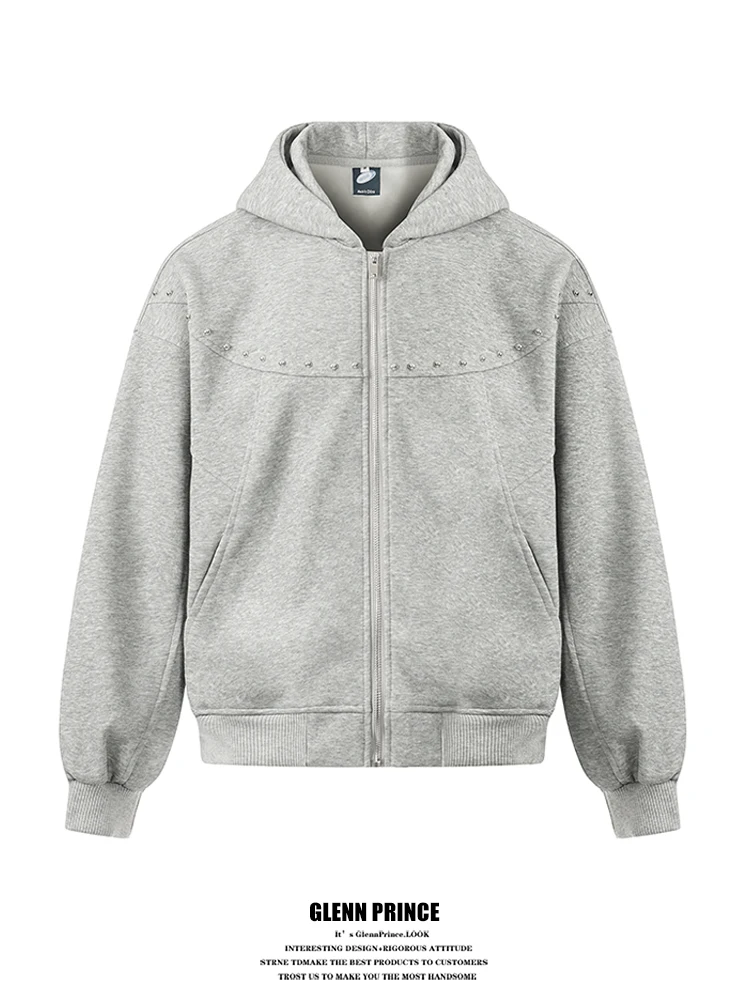 

GPstudio American Trendy Brand Rivet Hooded Open Cardigan Sweatirt Men's Spring New Couple Silhouette ort Jaet