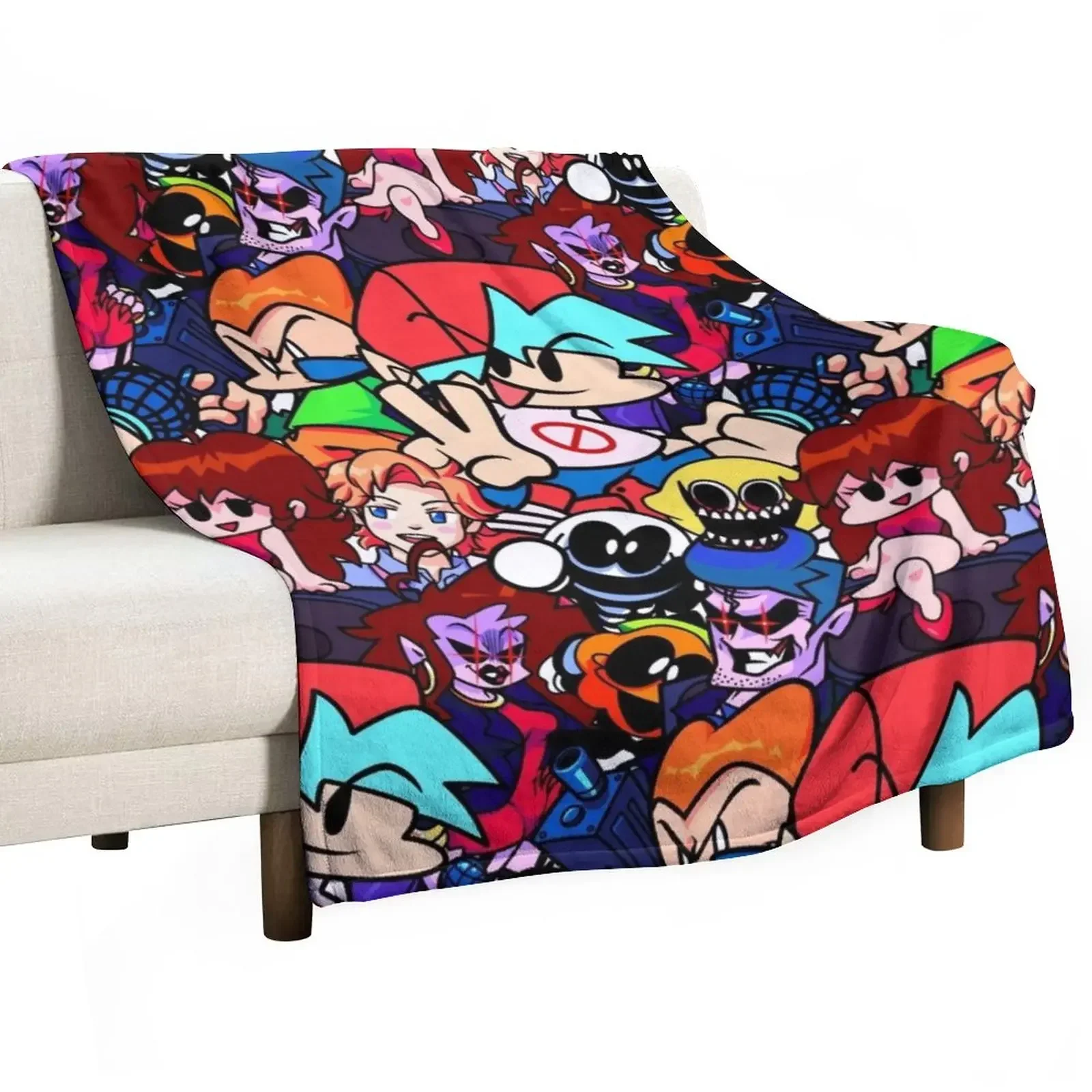 

Friday Night Funkin Collage Throw Blanket Camping Picnic Bed Fashionable Blankets