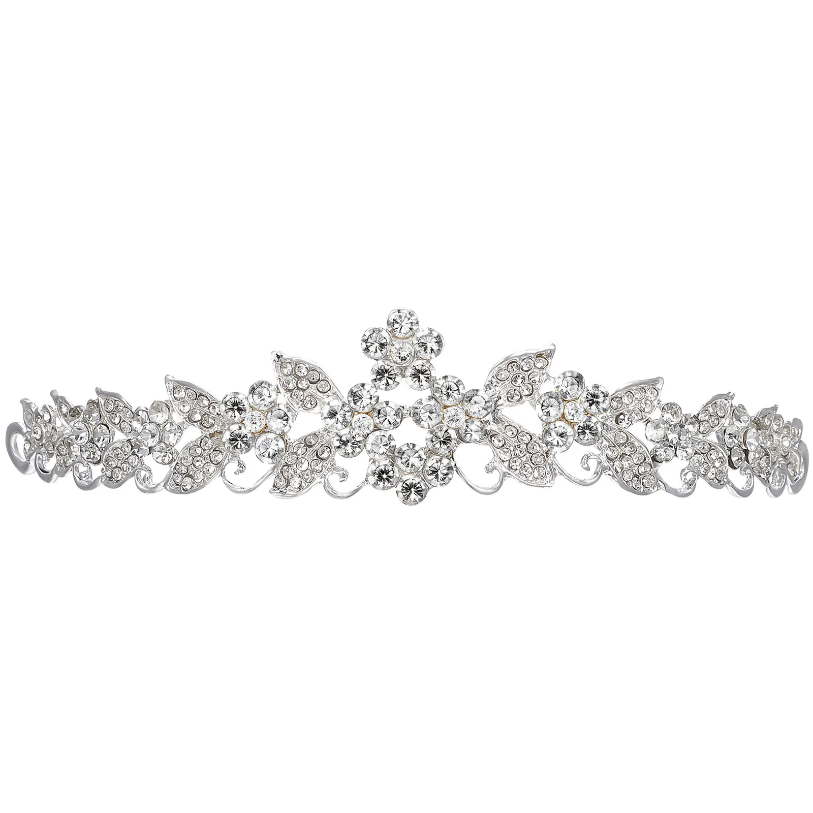 Crystal Rhinestone Crown Headband Silver Bridal Tiara Hard Alloy Hair Comb for Wedding Engagement Party Crystal Rhinestone Tiara