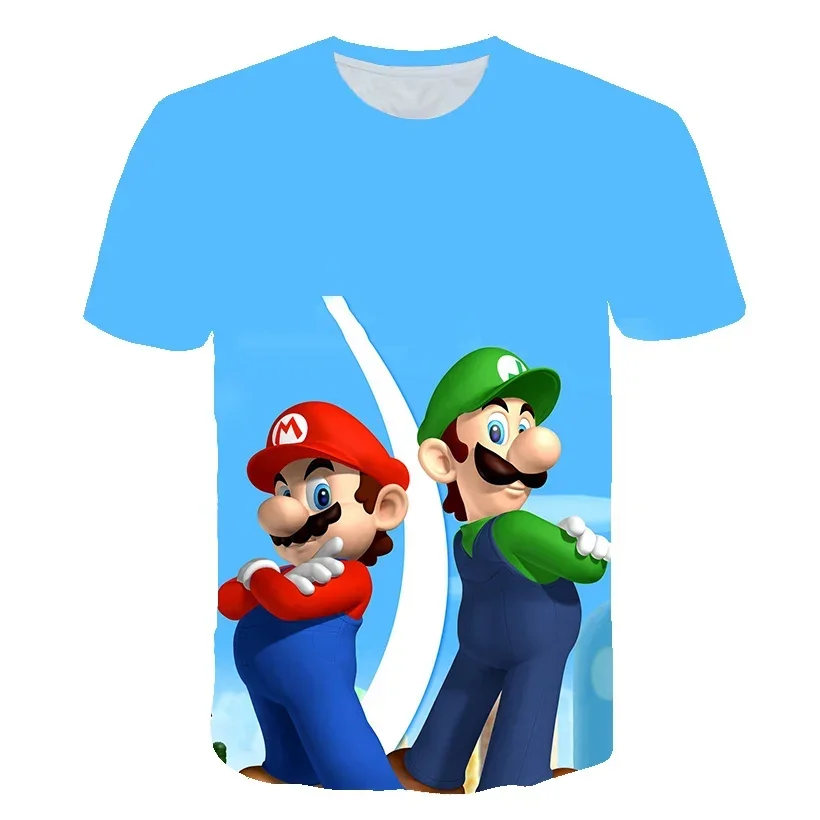 Summer T-shirt  Super Mario bros T-shirt Kids Harajuku Fashion Casual T-Shirt Boy Girls Polyester Summer Men Women Short Sleeve