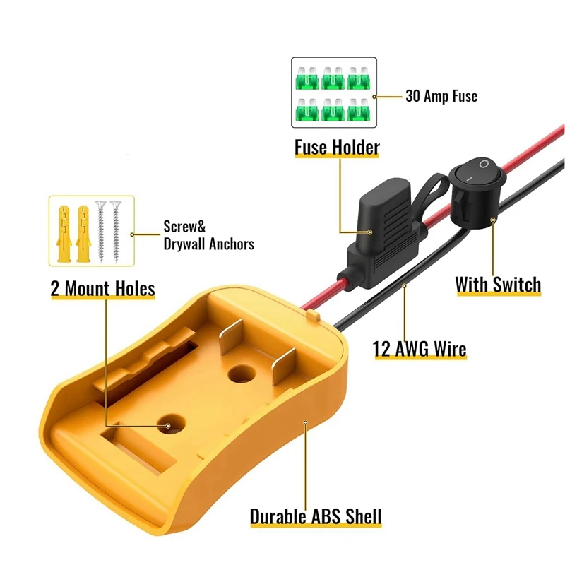 A32P_2 Packs Power Wheels Adapter for Dewalt 20V , Power Wheels Battery Converter Kit with Fuse & Switch & Wire Terminals