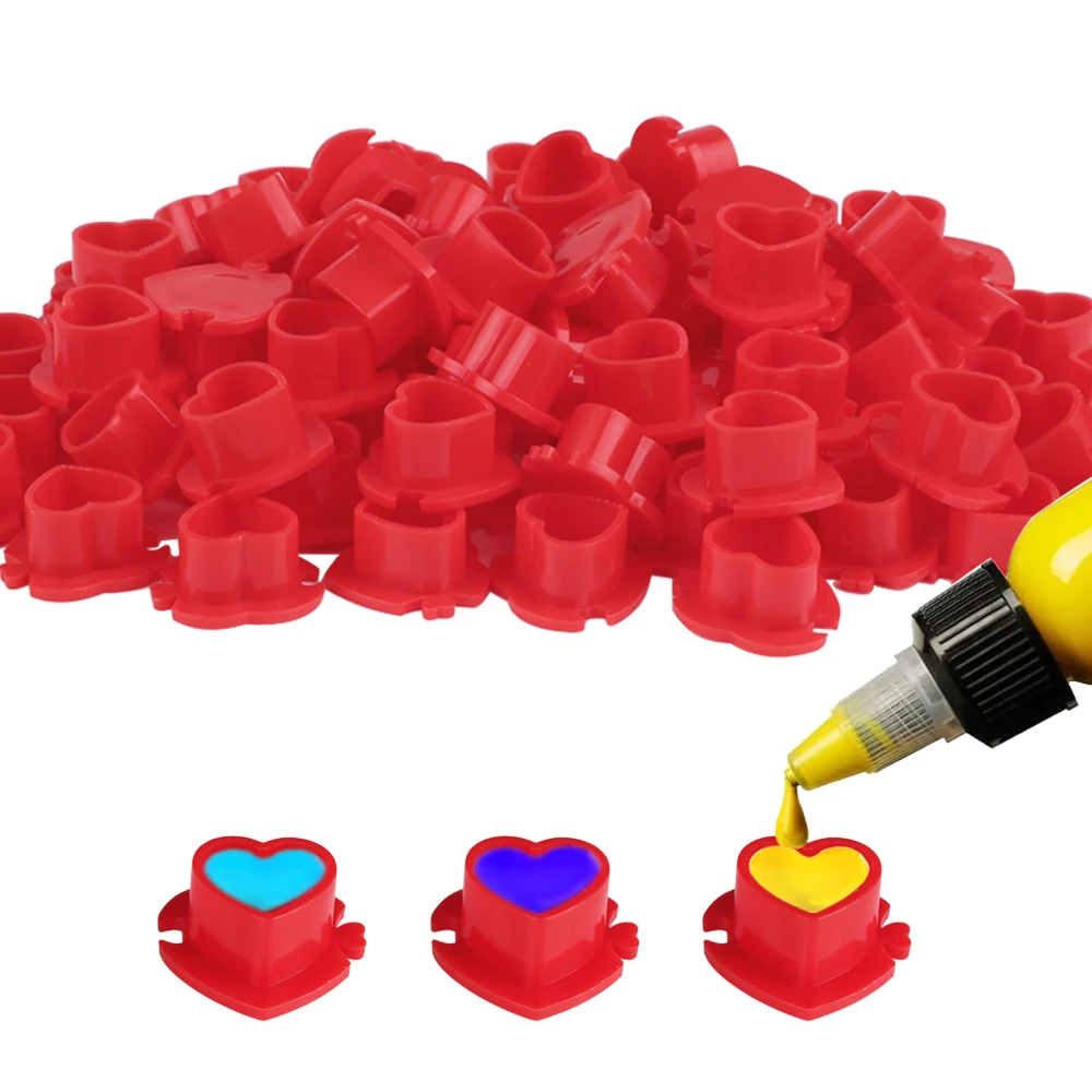 50PCS/Set Tattoo Ink Cup Heart-shaped Base Environmentally Friendly Disposable Splicing Pigment Cap Tattoo Accessories