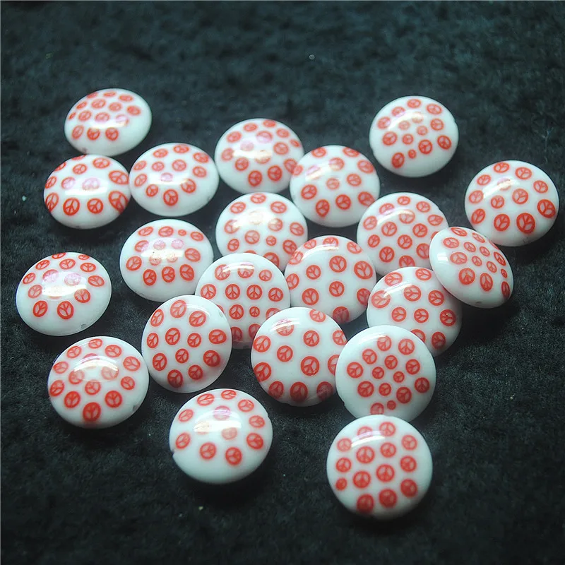 

20PCS New Keep Peace Signals Spacer Beads 16MM DIY Glass Material Coin Shape Red Colors For Fashion Jewelry Findings