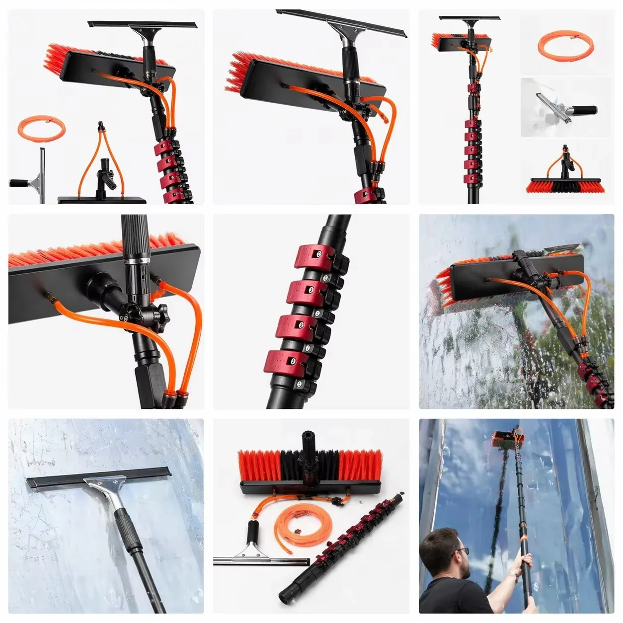 Hot Selling Eco-Friendly Aluminum Alloy Telescopic Cleaning Tools Kit Extendable Water Fed Pole Brush Nylon Bristles Cleaning