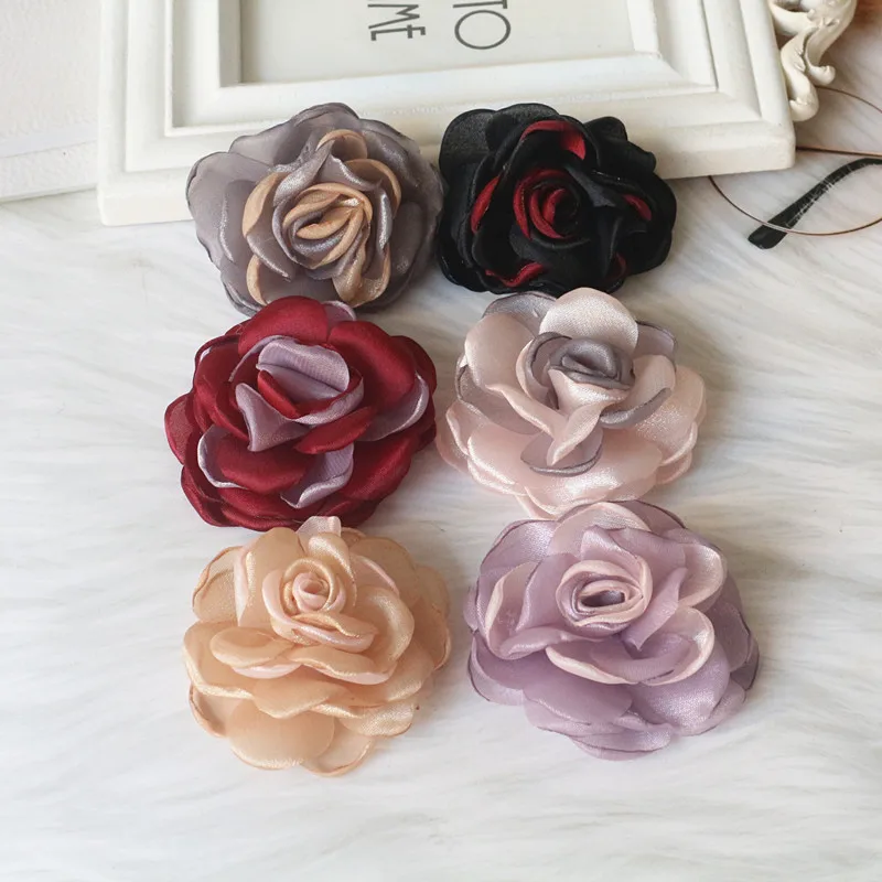 5PCS 7CM Chiffon Organza DIY Clothing Dress Shoes Hats Decorative Flowers Hair Accessories Fabric Corsage