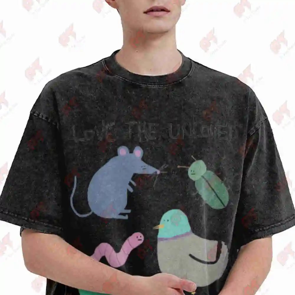 Love The Unloved Pigeon Rat Frog Vintage Washed Tee Pure Cotton T-Shirt