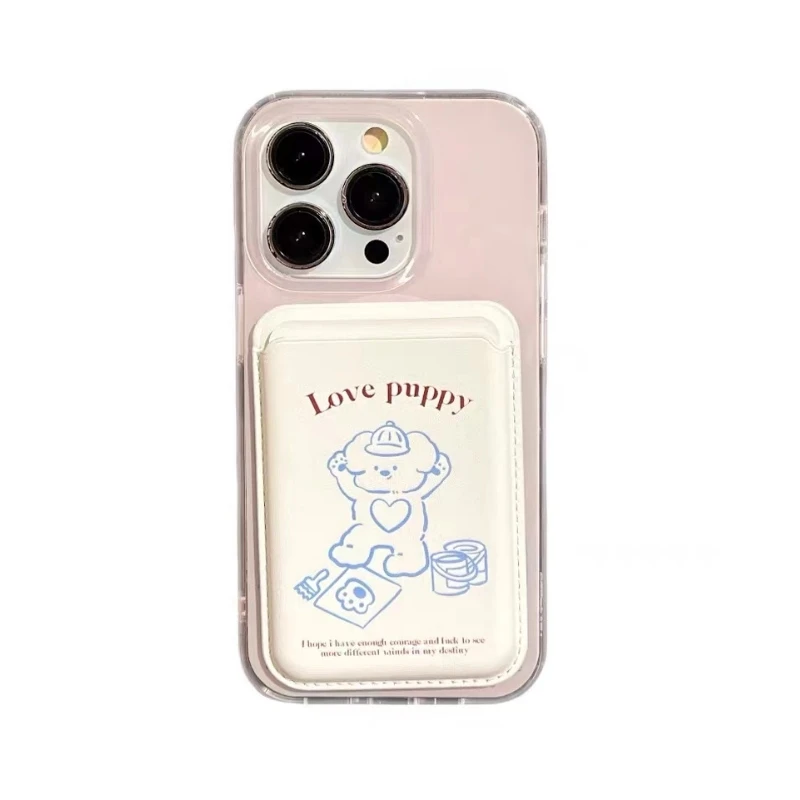 Line puppy suitable for iPhone15 cute 14promax12 mobile phone case Apple 13 magnetic card holder 11 anti-fall