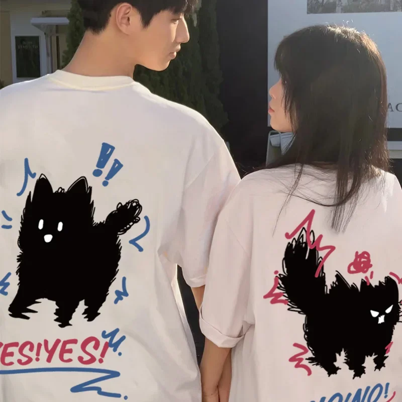 2024 Women and Men's Love Couple White T-shirt Summer Short Sleeve O Neck Tees Shirts Matching Clothing y2k clothes Tops