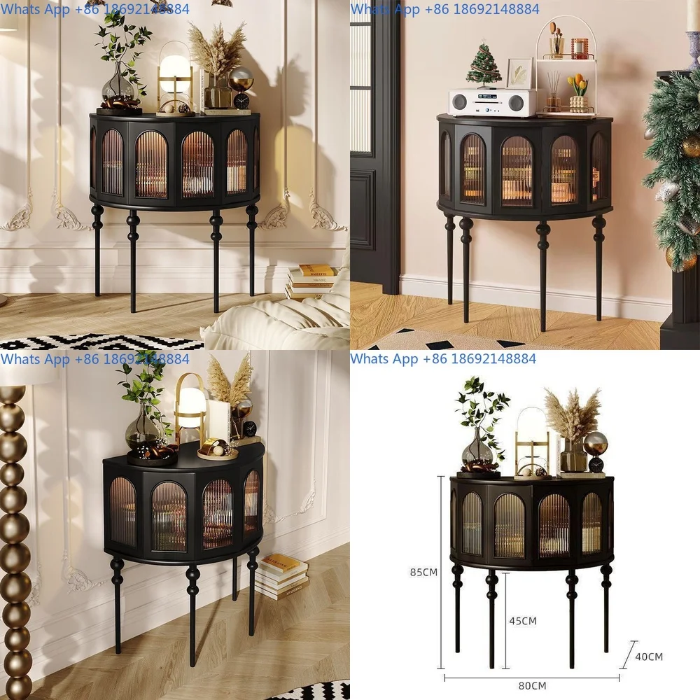 

Round Hallway Cabinet Living Room Side Table Console Storage Unit for Entryway Corridor Corner
