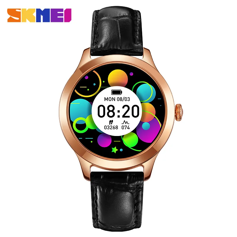 SKMEI damski inteligentny zegarek z ekranem dotykowym sportowy tracker fitness IP67 wodoodporny damski smartwatch ze stali nierdzewnej/skórzany pasek