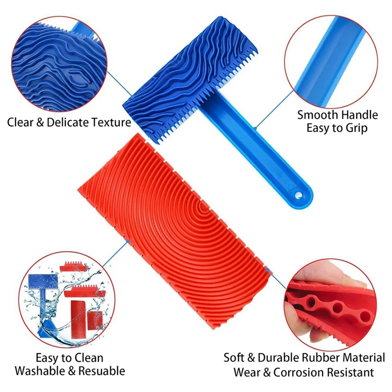 Faux rouleau de peinture en bois Mars, pinceaux, outil de grainage, ressemblant à du bois, outils de peinture bricolage, 9 pièces