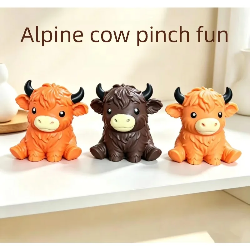 Highland Cow Squishy with Fluffy Long Hair Jelly Texture Slow Rising Cute Cow Fidget Toys for Stress Relief