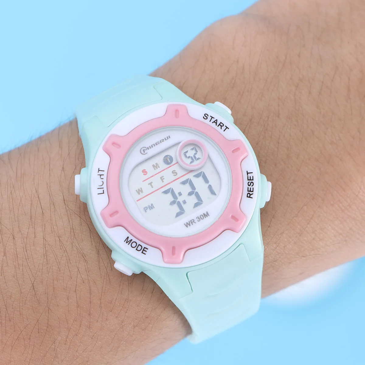 Luminous Waterproof Electronic Watch Blue Adjustable Wristband Digital Time Date Display Birthday Gift