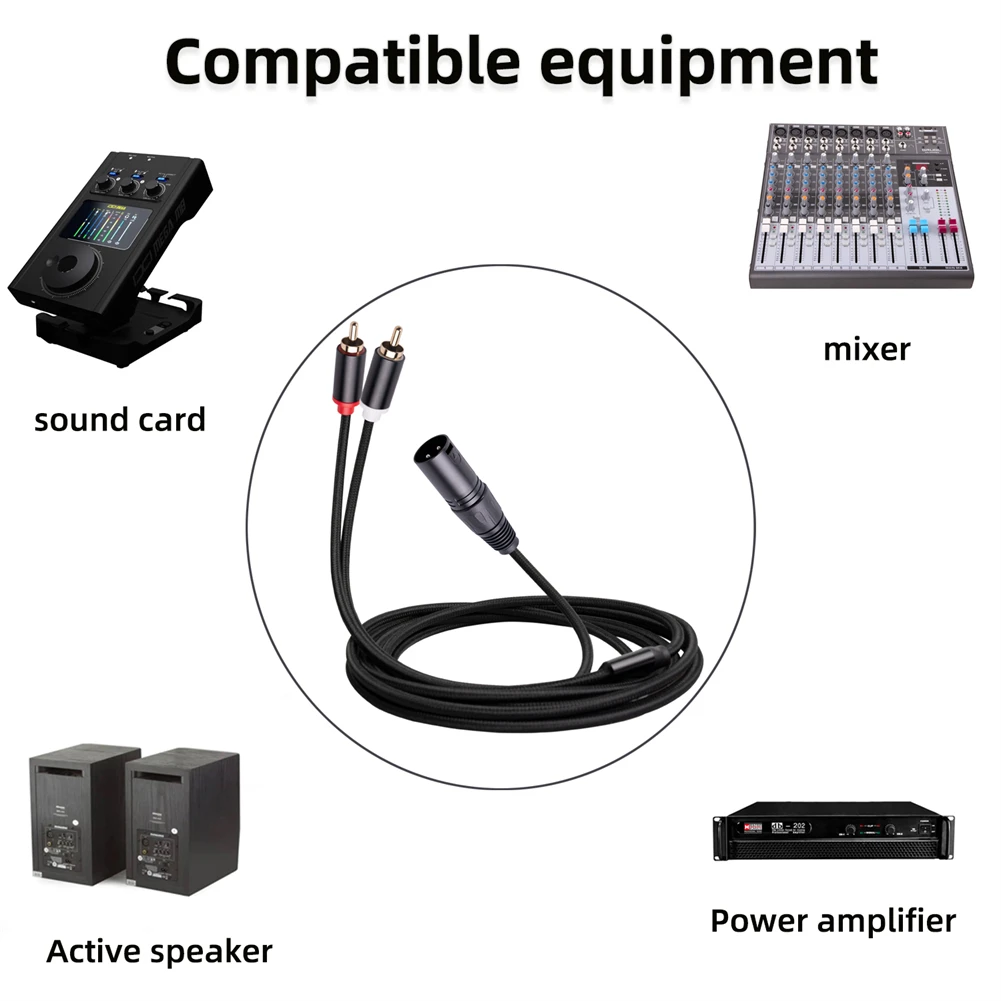 High Quality Male Audio Cable Audio Equipment Gold Plated for rca Male Head XLR Male To 2- for rca Male Copper Conductor