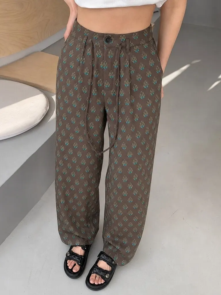 Retro Floral Print Thin Wide Leg Pants High Waist Loose Fit Casual Straight Cut Trousers for Women Summer 2026 Breathable Com...