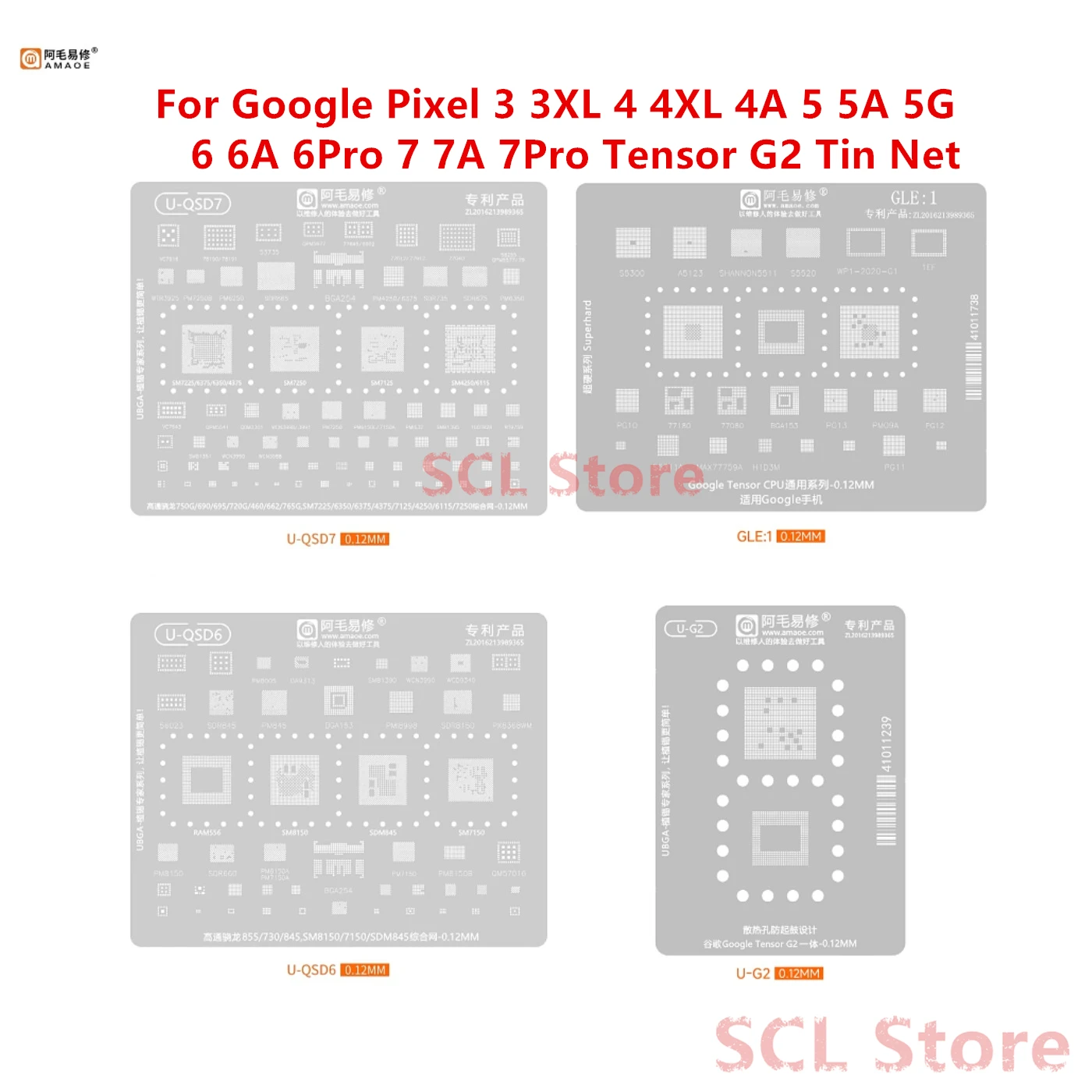 U-QSD7  CPU RAM BGA Reballing Stencil Template For Google Pixel 3 3XL 4 4XL 4A 5 5A 5g 6 6A 6Pro 7 7A 7Pro Tensor G2 Tin Net
