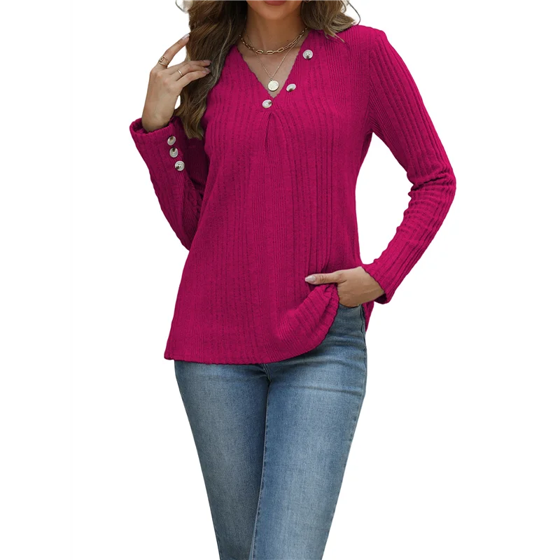 

AOAO-Women's Chic Solid Textured Shirts Basic Cotton Pit Stripes- Shirts Sweatshirt