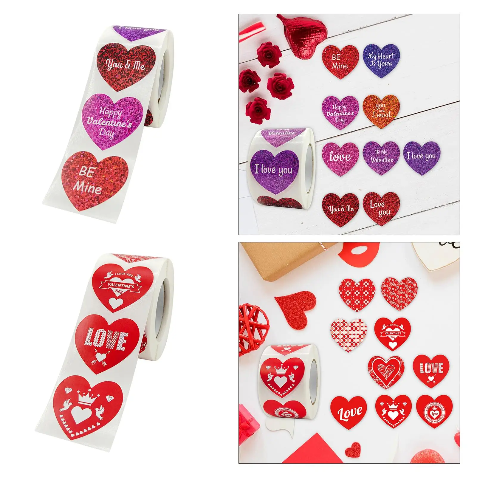 Heart Stickers Sealing Labels 500Pcs Valentines Day Decor Cards Making Scrapbooking 3.8cm Decorative Stickers for Engagement