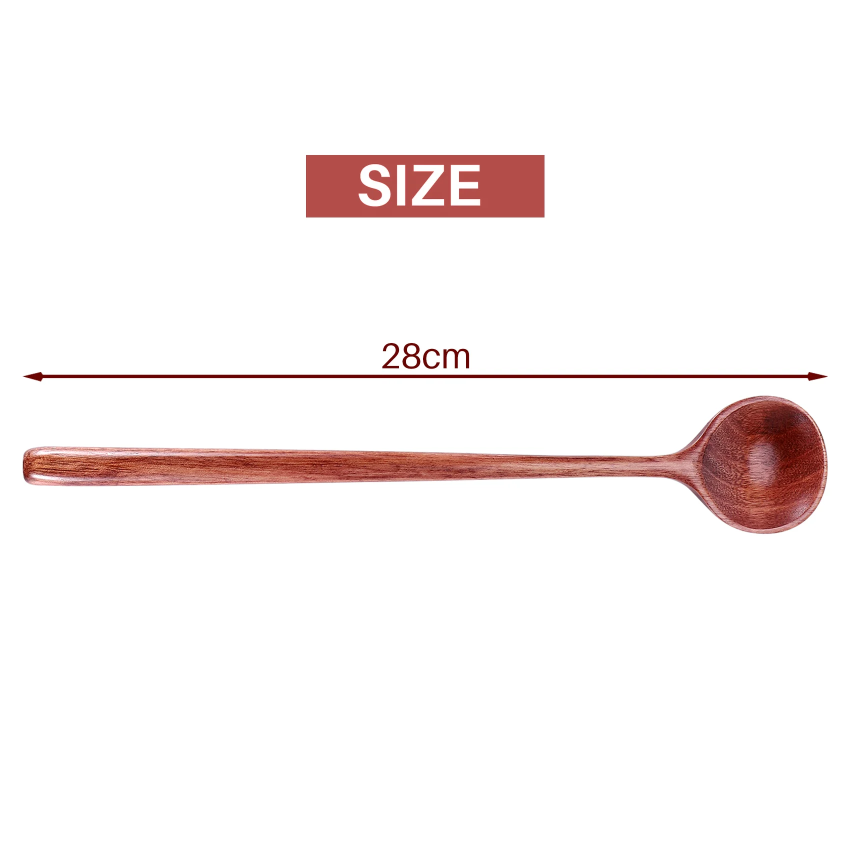 VEHO-Long Spoons Wooden, 5 Pieces Korean Style 10.9 Inches 100% Natural Wood Long Handle Round Spoons For Soup Cooking Mixing St