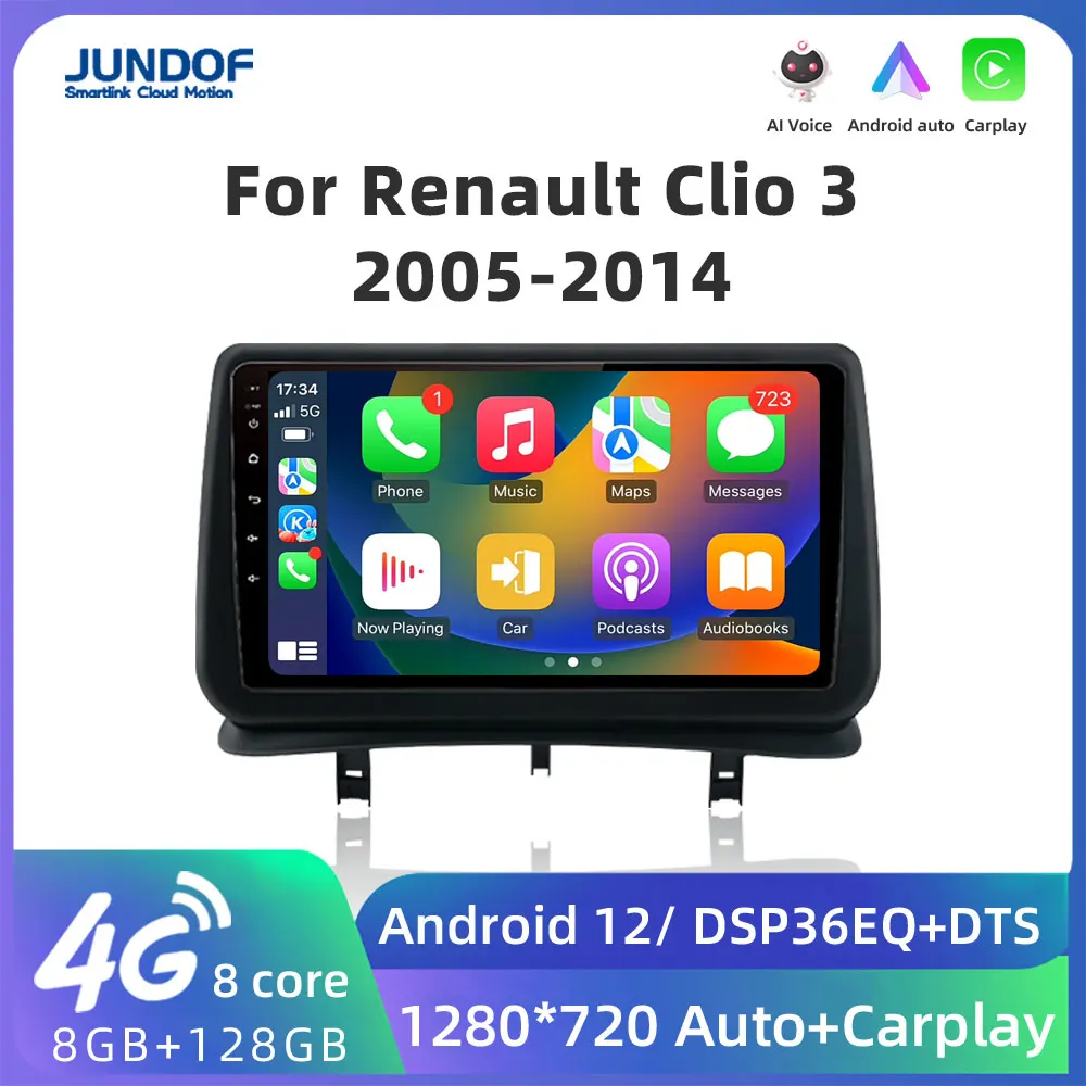 

Jundof Car Radio for Renault Clio 3 2005-2014 Wireless CarPlay Android Auto 4G Multimedia Player Navigation GPS 2din Autoradio