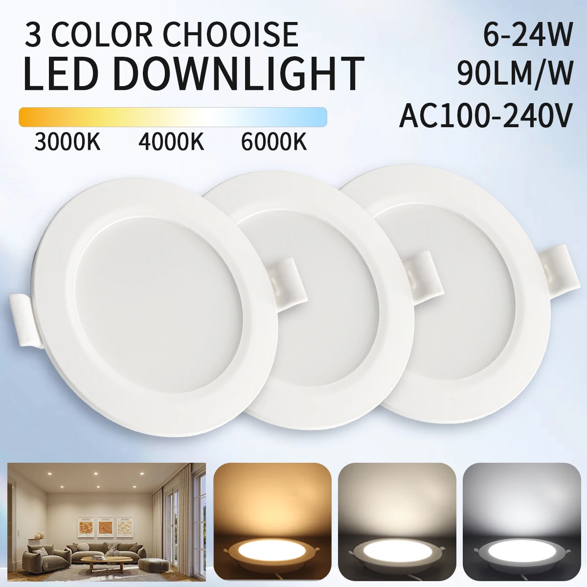 ไฟดาวน์ไลท์ LED 2ชิ้น/ล็อต AC110V ไฟเพดาน220V 20W 24W ไฟดาวน์ไลท์ LED แบบฝังแผงกลมไฟสปอตไลท์ภายในอาคาร