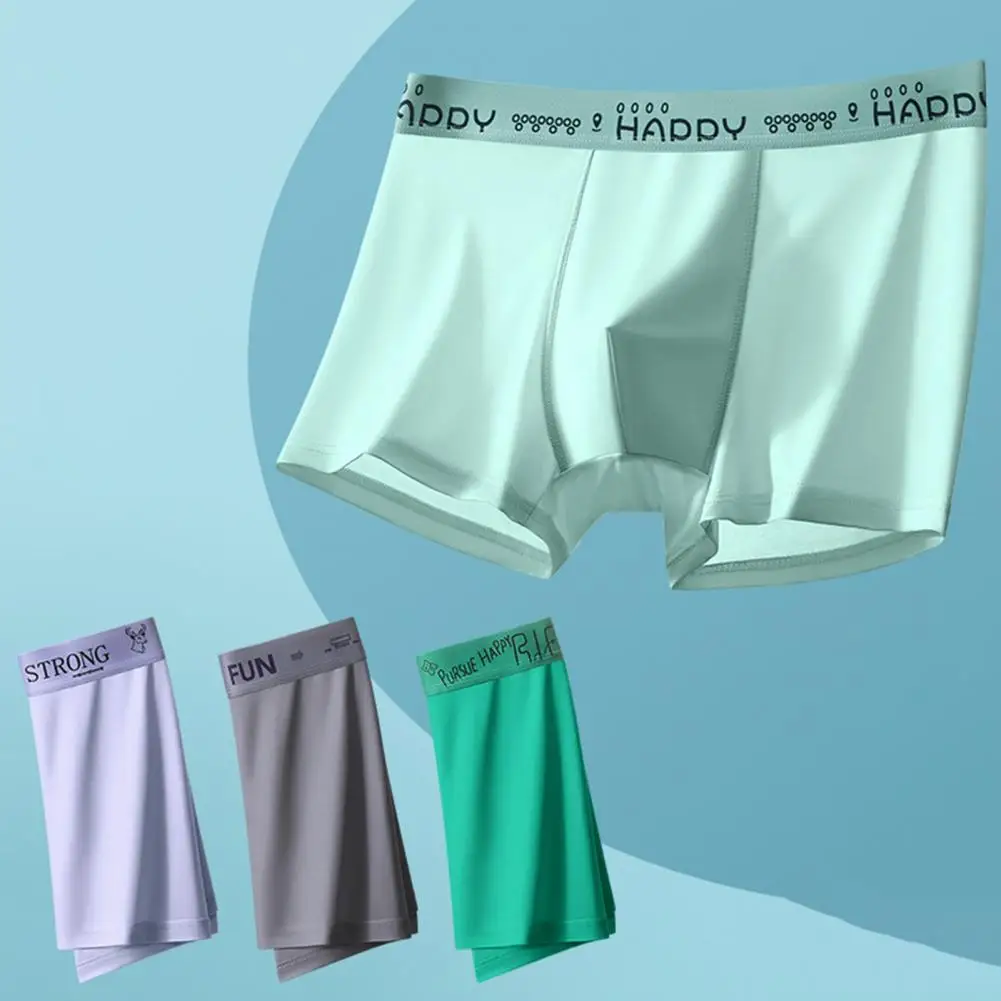 Men Boxer Underwear High Waist Ice Silk Seamless Thin Shorts Briefs Letter Print Quick Drying U-Convex Panties