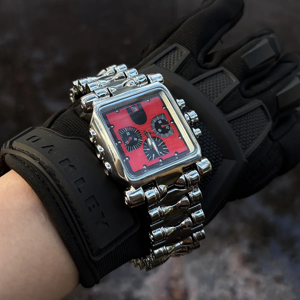 Men's Quartz Watches Cool Large Dial Millennium Y2k Special-shaped Hip-hop Three-eye Six-pin Multi-function Calendar Wristwatch