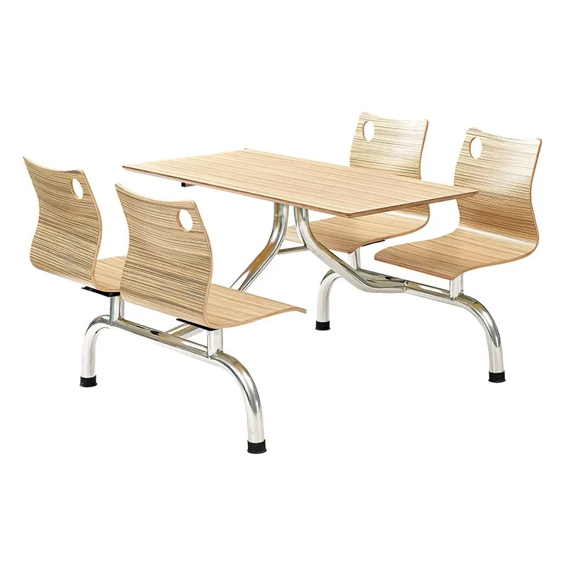 

Four-person one-piece stainless steel dining table and chair combination, school cafeteria table and chair combination