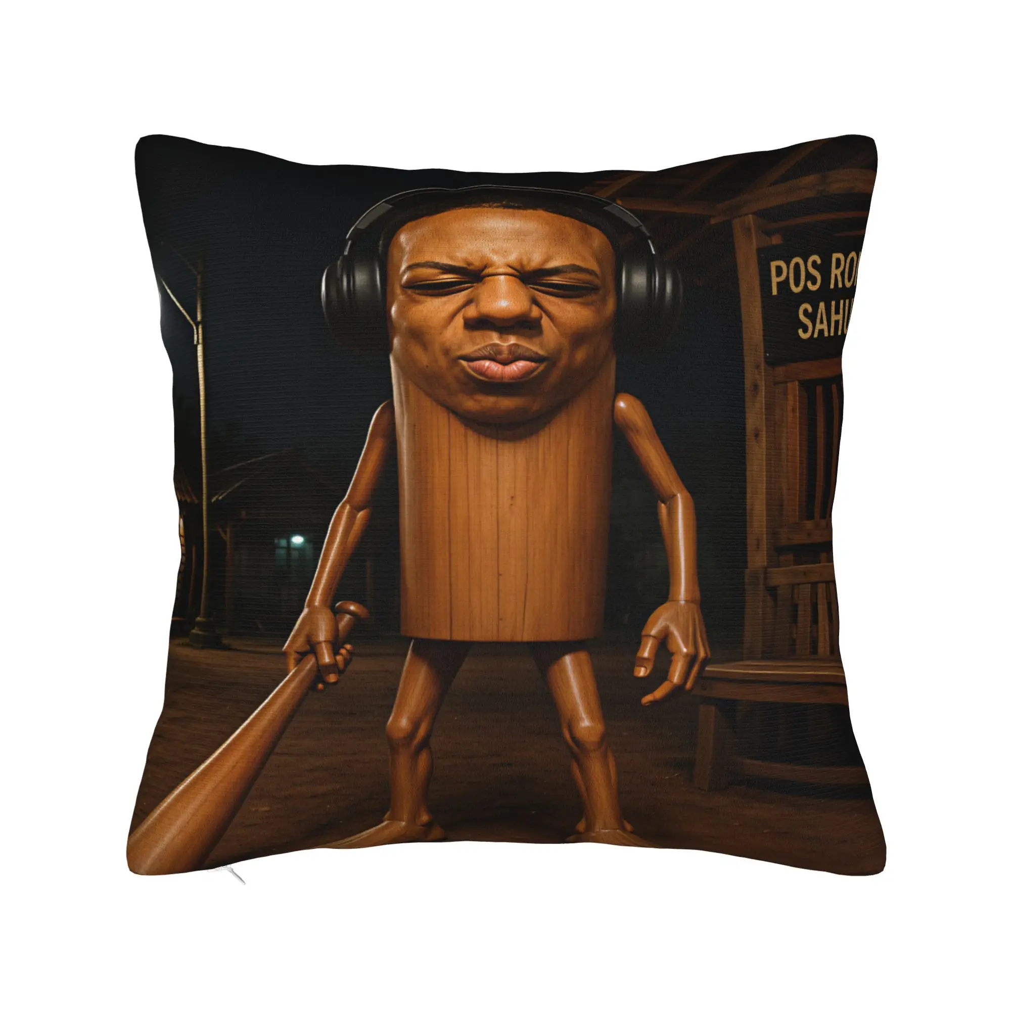 Tung Night Guard Wooden Character Baseball Bat Pillow Cover Novelty Pillow Case For Office Car Home Decor Soft Pillowcases