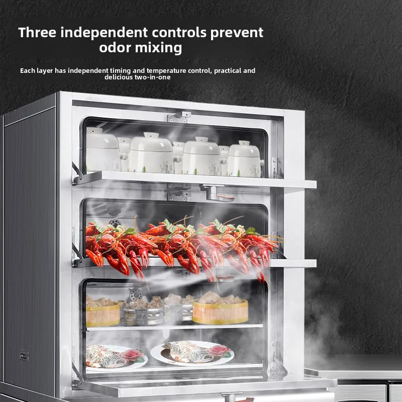 Seafood steamer, commercial three-door automatic electric steamer, multi-layer large gas steamer
