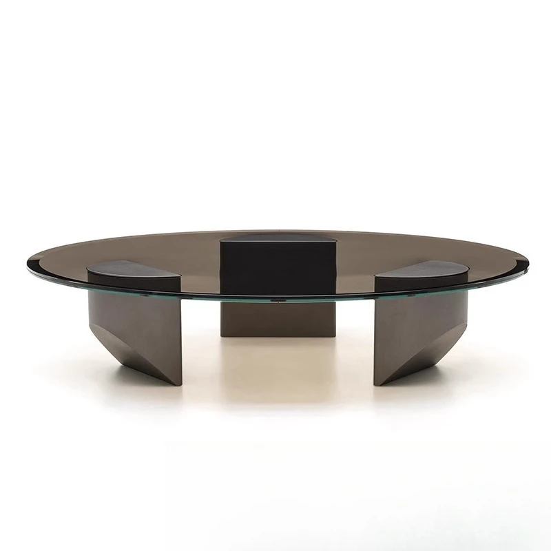 Italian minimalist tempered glass round coffee table combination modern simple household light luxury small apartment