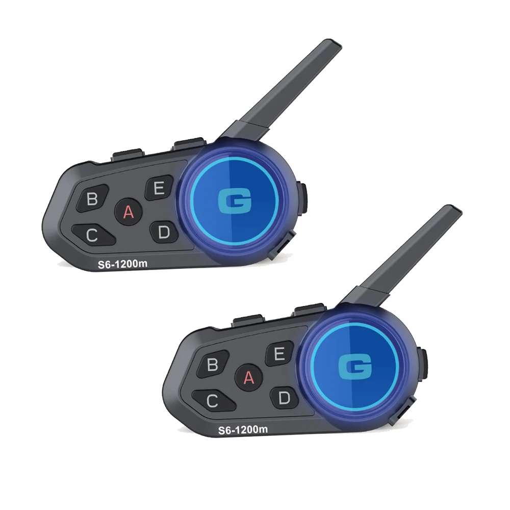 

2Pack 1200M Motorcycle BT Helmet Interphone 6 Riders Full Duplex Intercom Headset Wireless Bluetooth 5.1 Headphone FM DSP